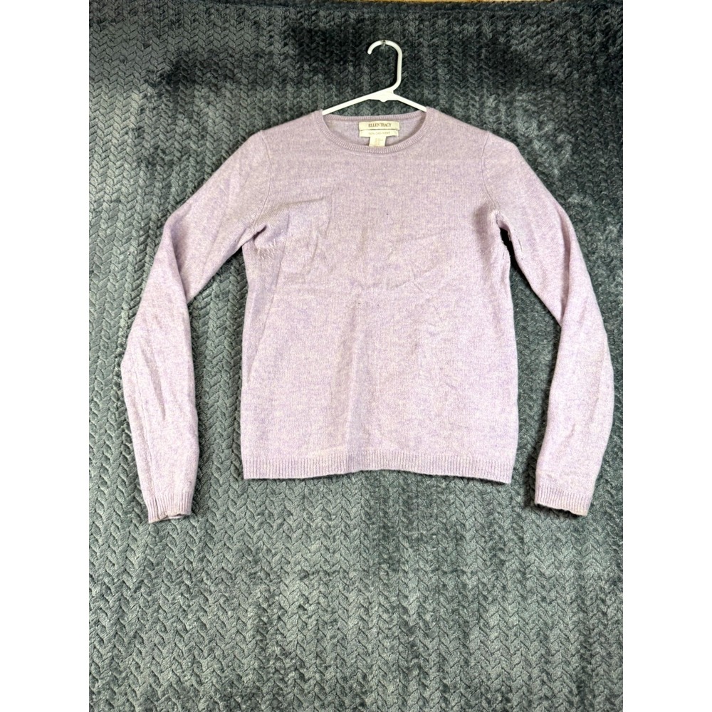 Ellen Tracy Sweater Womens XS Pink Cashmere Crew Neck Tight Knit Long Sleeve